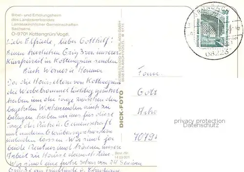 AK / Ansichtskarte  Kottengruen_Werda Bibel und Erholungsheim des LV Landeskirchlicher Gemeinschaften Sachsens  Kottengruen Werda