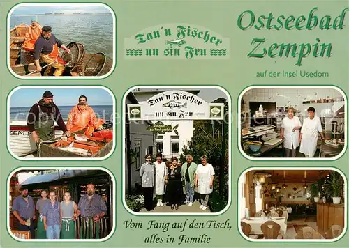 AK / Ansichtskarte  Zempin_Ostseebad Fischgaststaette Tau'n Fischer un sin Fru Fischfang Aalraeucherei Kueche Gastraum  