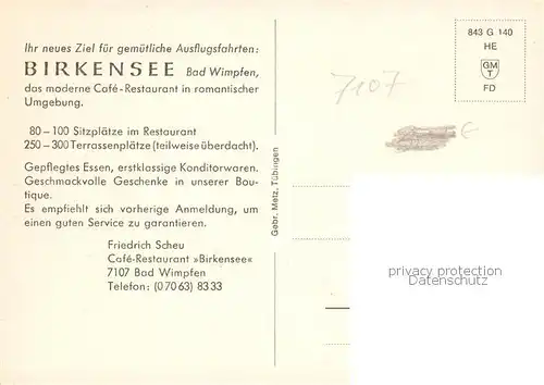 AK / Ansichtskarte  Bad_Wimpfen_Neckar Cafe Restaurant Birkensee Gastraeume Freiterrasse 