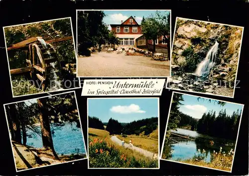 AK / Ansichtskarte  Clausthal-Zellerfeld Hotel Pension UntermÃÂ¼hle Wasserrad Wasserfall Panorama Gondelteich Clausthal-Zellerfeld