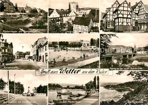 AK / Ansichtskarte 73859885 Wetter__Ruhr Parkanlagen Freiheit FÃÂ¼nf Giebel HÃÂ¤user Kaiserstrasse Strandbad RuhrbrÃÂ¼cke Jugendheim am Harkortturm Am Harkortsee  