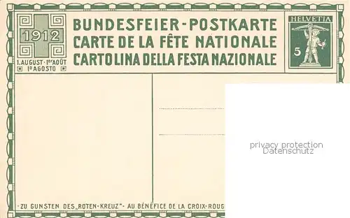 AK / Ansichtskarte  Bundesfeier_Schweiz H.B.Wieland Graph anstalt J.E.Wolfensberger Zuerich Mann Flage 