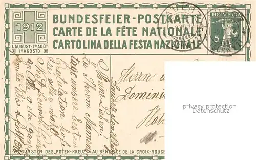 AK / Ansichtskarte  Bundesfeier_Schweiz H.B. Wieland Graph anstalt J.E.Wolfensberger Zuerich Mann Flage 