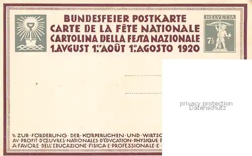 AK / Ansichtskarte  Bundesfeier_Schweiz Le Labour Zur Foerderung der Koerperlichenund Wirtschaftlichen erziehung 