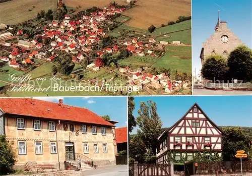 AK / Ansichtskarte 73859944 Bauerbach_Meiningen Fliegeraufnahme Schillerhaus Museum Dorfkirche Gaststaette Zum braunen Ross Bauerbach Meiningen