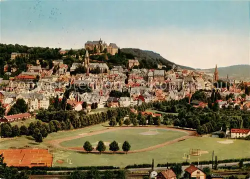 AK / Ansichtskarte 73859977 Marburg_Lahn Stadtansicht mit Burg Marburg_Lahn