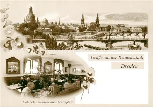 AK / Ansichtskarte 73859997 Dresden_Elbe Panorama Cafe Schinkelwache am Theaterplatz 