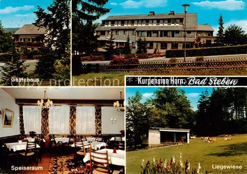 AK / Ansichtskarte  Bad_Steben Gaestehaus Kurpension Horn Speiseraum Liegewiese Bad_Steben