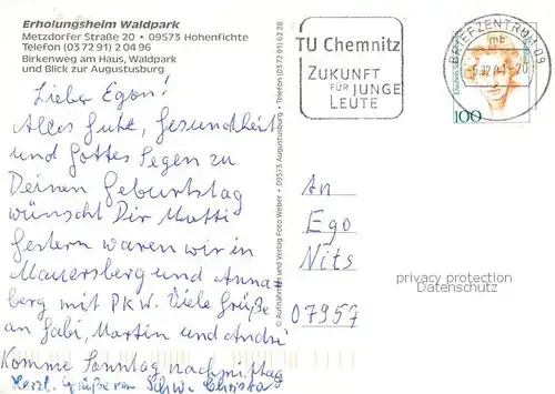 AK / Ansichtskarte  Hohenfichte Erholungsheim Waldpark Birkenweg Augustusburgblick Hohenfichte