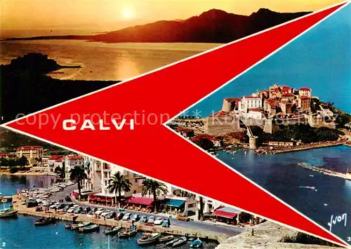 AK / Ansichtskarte  Calvi_2B_Haute-Corse Crepuscule sur le Golfe Un coin du Port La Citadelle Vue aerienne 
