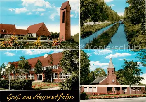 AK / Ansichtskarte 73860195 Augustfehn Teilansichten Kirche Partie am Kanal Augustfehn