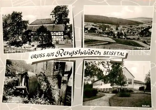 AK / Ansichtskarte  Rengshausen_Beisetal_Hessen Panorama Dorfplatz Wasserrad Muehle Schule 