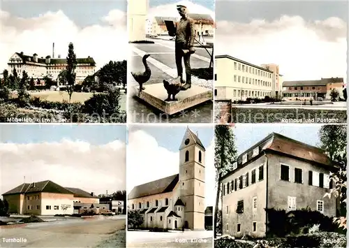 AK / Ansichtskarte  Wendlingen_Neckar Moebelfabrik Behr Statue Denkmal Rathaus Postamt Turnhalle Kirche Schloss Wendlingen Neckar