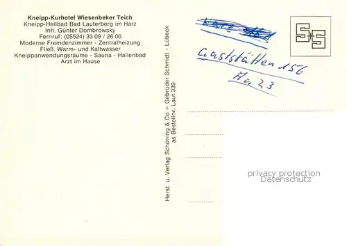 AK / Ansichtskarte 73860321 Bad_Lauterberg Kneipp Kurhotel Wiesenbeker Teich Bad_Lauterberg