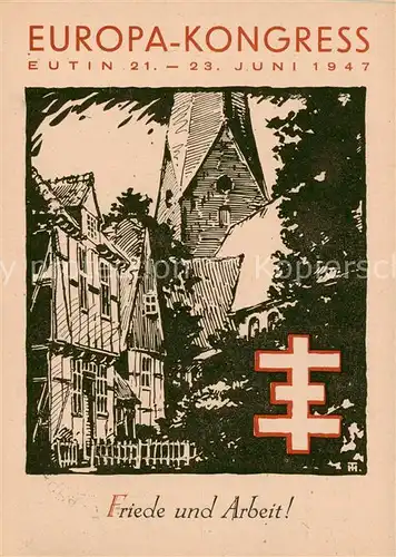 AK / Ansichtskarte Eutin Europa Kongress Friede und Arbeit Kuenstlerkarte Stempel Eutin