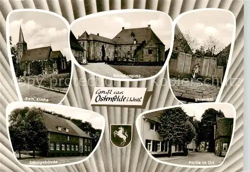 AK / Ansichtskarte Ostenfelde_Oelde Kirche Schloss Ehrenmal Schule Partie im Ort Ostenfelde_Oelde