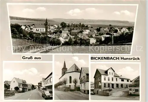 AK / Ansichtskarte Bickenbach_Hunsrueck Ortsansicht mit Kirche Gasthaus Gemischtwaren Vogt Bickenbach Hunsrueck