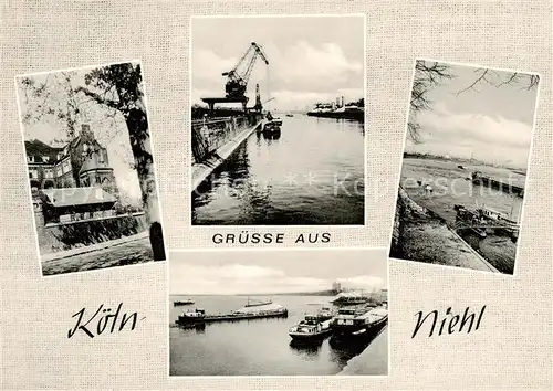 AK / Ansichtskarte Niehl_Koeln Teilansichten Partie am Rhein Binnenschifffahrt Kran 