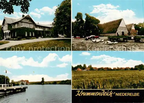 AK / Ansichtskarte Krummendeich Teilansichten Landschaftspanorama Bauernhof Partie am Wasser Krummendeich