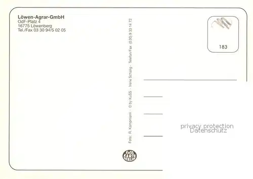 AK / Ansichtskarte Loewenberg_Oberhavel Loewen Agrar GmbH Lindesee Waldpartie 