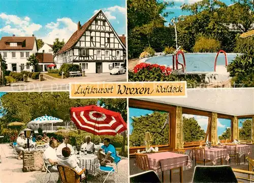 AK / Ansichtskarte Wrexen Pension Roemer Gastraum Terrasse Swimming Pool Fachwerkhaus Wrexen