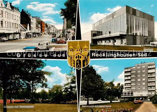 AK / Ansichtskarte Recklinghausen__Westfalen Bochumer Strasse Suedbad Tennisplatz Neumarkt mit Hochhaus 