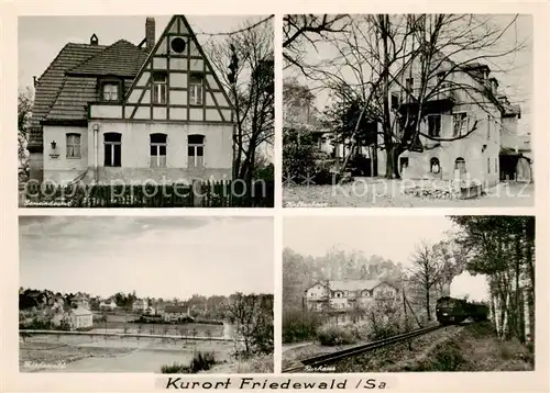 AK / Ansichtskarte Friedewald_Moritzburg_Sachsen Gemeindeamt Kulturhaus Kurhaus Dampflokomotive Teilansicht Handabzug 