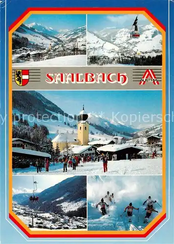 AK / Ansichtskarte  Saalbach_-Hinterglemm_AT Ortspartie mit Kirche Sessellift Skifahrer 