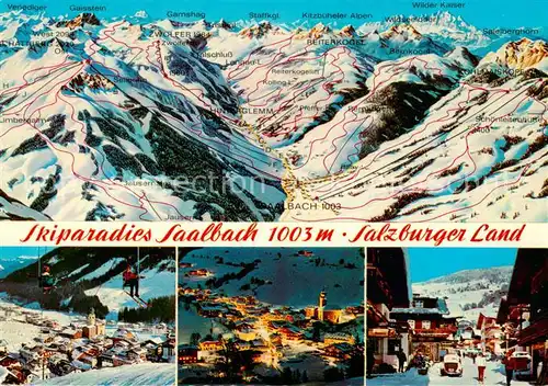 AK / Ansichtskarte 73861031 Saalbach_-Hinterglemm_AT Panoramakarte Sessellift Nachtaufnahme Dorfmotiv 