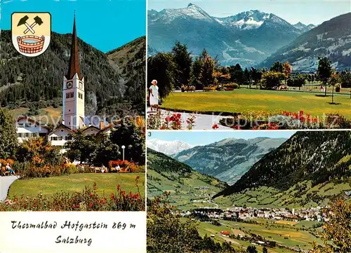 AK / Ansichtskarte 73861033 Hofgastein_Bad_AT Kurpark mit Kirche Badgastein Graukogel Feuersang Thermalbad Hofgastein mit Hochkoenig 