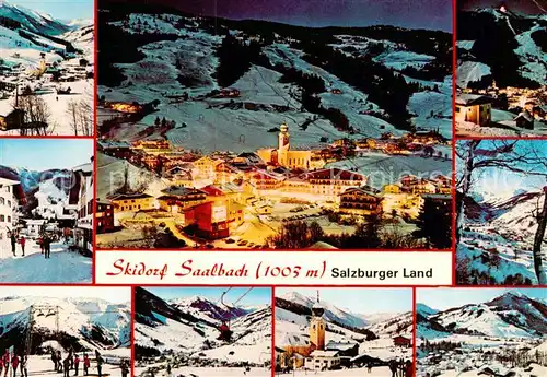 AK / Ansichtskarte  Saalbach_-Hinterglemm_AT bei Nacht Teilansichen Skilifte Kirche Ortsmotive 