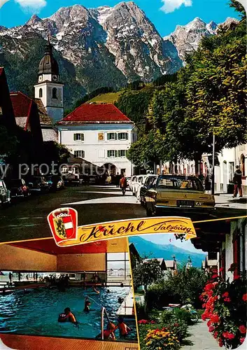 AK / Ansichtskarte 73861434 Kuchl_Salzburg_AT Pfarrkirche mit Hohem Goell und Hallenbad 