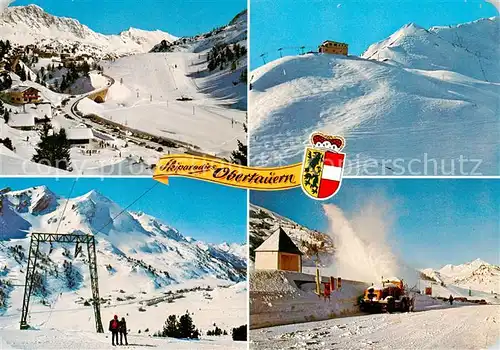 AK / Ansichtskarte 73861504 Obertauern_AT Kirchbuehel Skiwiese Gruenwaldkopf und Seekareck Plattenkarlift mit Gamsleitenspitze Schneeraeumung 