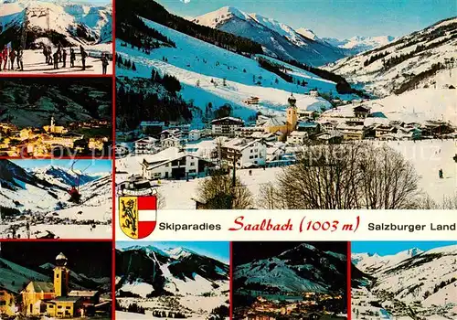 AK / Ansichtskarte  Saalbach_-Hinterglemm_AT mit Zwoelferkogel Schattberg Limberglift Saalbach im Mondlicht Kohlmais Sessellift Dorfkirche Schattberg Hinterglemm mit Zwoelferkogel 