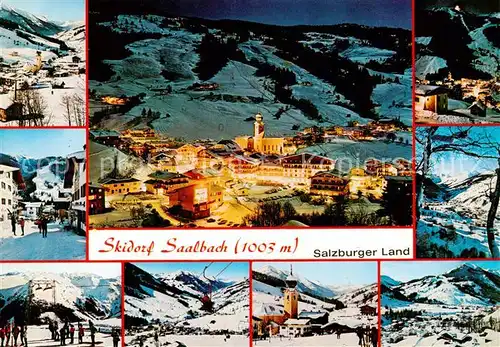 AK / Ansichtskarte 73861522 Saalbach_-Hinterglemm_AT bei Nacht Orts und Teilansichten Kirche Kohlmaislift Schattberg 