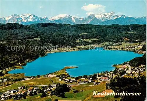 AK / Ansichtskarte 73861609 Keutschachersee_Kaernten_AT Panorama Badesee und Alpen 