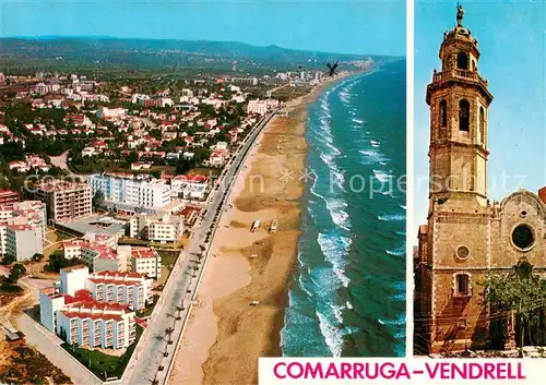 AK / Ansichtskarte  Comarruga_Vendrell_Costa_Dorada_ES Playa Iglesia Strand Luftaufnahme Kirche 