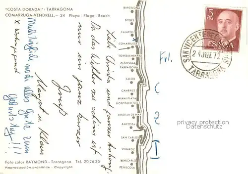 AK / Ansichtskarte  Comarruga_Vendrell_Costa_Dorada_ES Playa Iglesia Strand Luftaufnahme Kirche 