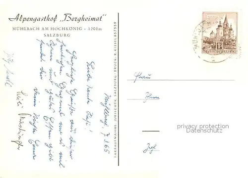 AK / Ansichtskarte  Muehlbach_Hochkoenig_AT Alpengasthof Bergheimat 