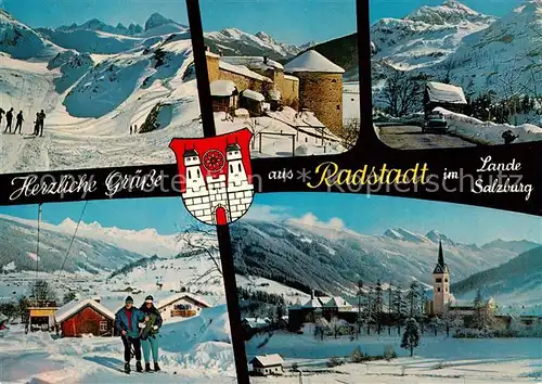 AK / Ansichtskarte  Radstadt_AT Tauernpass Zehnerkar Stadtturm Auffahrt zum Tauernpas Koenigslehen Skilift Kirche 