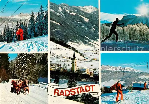 AK / Ansichtskarte  Radstadt_AT Skilifte Pferdeschlitten Langlauf Kirche Schlepplift 