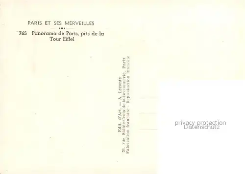 AK / Ansichtskarte  Paris_75 Panorama de Paris pris de la Tour Eiffel 