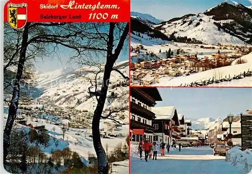 AK / Ansichtskarte  Hinterglemm_Saalbach Panorama mit Talschluss Zwoelferkogel und Dorfstrasse Hinterglemm_Saalbach