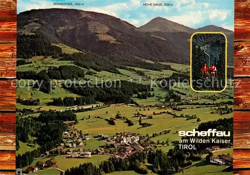 AK / Ansichtskarte 73862212 Scheffau_Tirol_Wilden_Kaiser_Tirol_AT Panorama Erholungsort Wandergebiet mit Hohe Salve und Brandstadl Sessellift 