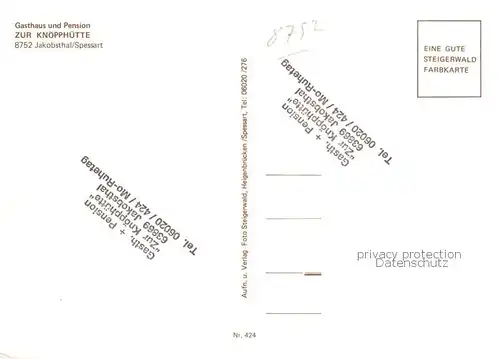 AK / Ansichtskarte  Jakobsthal_Unterfranken Gasthaus Pension zur Knoepphuette Jakobsthal_Unterfranken
