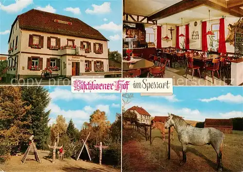 AK / Ansichtskarte 73862323 Neuhuetten_Unterfranken Spessartschaenke Bischborner Hof Gastraum Kinderspielplatz Pferdekoppel Neuhuetten Unterfranken