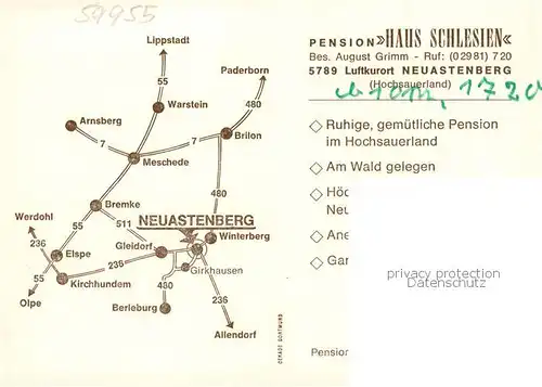 AK / Ansichtskarte  Neuastenberg Pension Haus Schlesien Gastraum Landschaftspanorama Neuastenberg