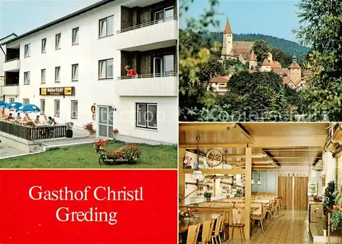 AK / Ansichtskarte 73862358 Greding Gasthof Christl Pension Haas Motiv mit Kirche Greding