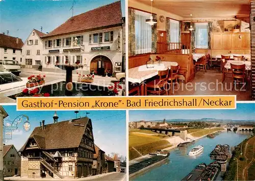 AK / Ansichtskarte 73862371 Bad_Friedrichshall Gasthof Pension Krone Gastraum Neckar Binnenschifffahrt Luftbild Bad_Friedrichshall