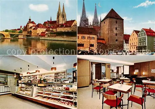 AK / Ansichtskarte  Regensburg Conditorei Café Orlando di Lasso Altstadt Dom Blick ueber die Donau Regensburg